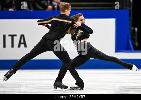 SAITAMA, JAPAN - MÄRZ 25: Allison Reed und Saulius Ambrulevicius aus Litauen treten am 25. März 2023 bei der ISU World Figure Skating Championships 2023 in der Saitama Super Arena in Saitama, Japan, beim Ice Dance Free Dance an (Foto: Pablo Morano/BSR Agency) Stockfoto