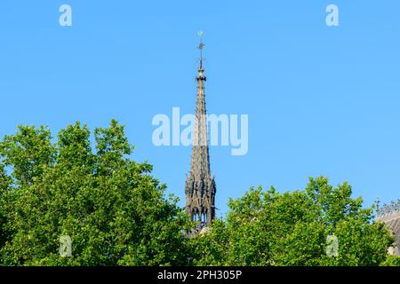 Dieses Landschaftsfoto wurde in Europa, in Frankreich, auf der ile de France, in Paris, am Ufer der seine, im Sommer aufgenommen. Wir sehen den Glockenturm des S Stockfoto