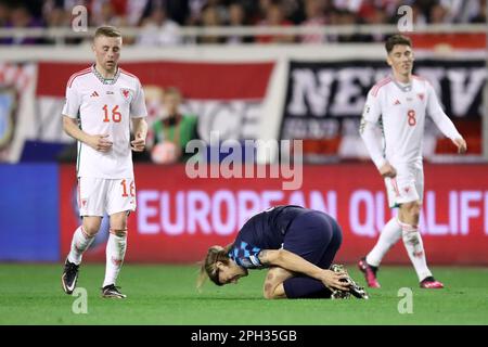 Zagreb, Kroatien. 25. März 2023. SPLIT, KROATIEN - MÄRZ 25: Borna Sosa von Kroatien während des UEFA-Wettkampfs DER EURO-2024-Runde Gruppe D zwischen Kroatien und Wales am 25. März 2023 im Stadion Poljud in Split, Kroatien. Foto: Matija Habljak/PIXSELL Credit: Pixsell/Alamy Live News Stockfoto