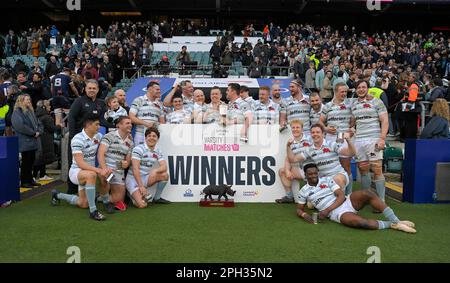 LONDON, ENGLAND 25. März: CAMBRIDGE gewinnt das Varsity Match zwischen Oxford University und Cambridge University Men's Varsity mit 15-10 im Twickenham Stadium am Samstag, den 25-2023. März in London, England. Stockfoto