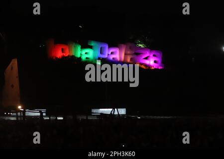 Sao Paulo, Sao Paulo, Brasilien. 25. März 2023. (INT) 1975 Band tritt auf der Lollapalooza 2023 Musical Show in Brasilien auf. 25. März 2023, Sao Paulo, Brasilien: 1975 Band trat live auf der Budweiser-Bühne auf der 10. Ausgabe von Lollapalooza 2023 in Sao Paulo, Brasilien, am Samstag (25) auf der Interlagos Autodrome Racetrack auf. Kredit: ZUMA Press, Inc./Alamy Live News Stockfoto