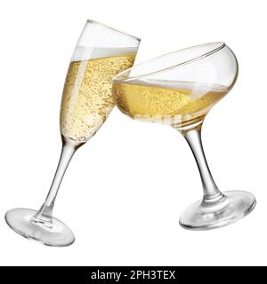 Gläser Champagner für Toast, isoliert auf Weiß Stockfoto