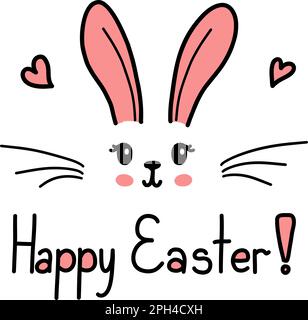 Süßes Osterhasen-Vektorbild, handgezeichneter Kinderhasen. Grußkarte Happy Easter isoliert auf weißem Hintergrund. Stock Vektor