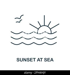 Liniensymbol für Sonnenuntergang am Meer. Einfarbiges einfaches Symbol für Sonnenuntergang am Meer für Vorlagen, Webdesign und Infografiken Stock Vektor