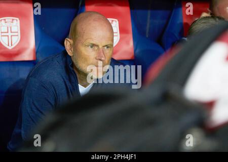 Stale Solbakken, Cheftrainer von Norwegen während der UEFA EURO 2024, European Qualifiers Group A Fußballspiel zwischen Spanien und Norwegen am 25. März 2023 im La Rosaleda Stadium in Malaga, Spanien - Foto: Joaquin Corchero/DPPI/LiveMedia Stockfoto