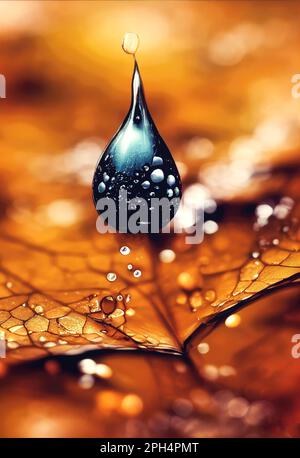 Wasserspritzer und Wassertropfen auf abstraktem Farbhintergrund. Digitale Kunst. Stockfoto
