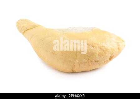 Ein Stück frische, reife Durianfrucht, isoliert auf weiß Stockfoto