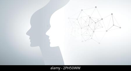 Abstrakte Maschine Lernen, Künstliche Intelligenz, Cloud Computing und Netzwerke Designkonzept mit geometrischen Network Mesh und Mensch oder Roboter Kopf Si Stock Vektor