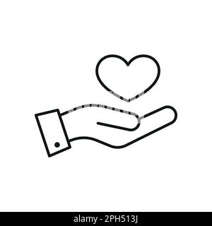 Herz über Hand – Symbol. Hochwertige schwarze Vektordarstellung. Symbol isoliert auf weißem Hintergrund. Einfaches abstraktes Symbol in Schwarz. Vektordarstellung für Stock Vektor