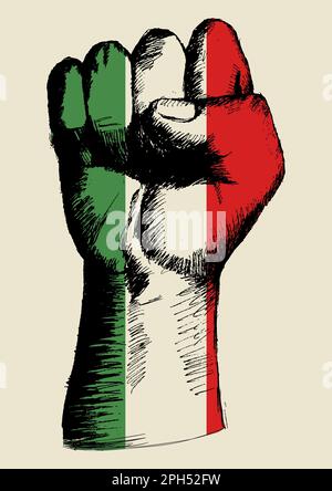 Skizzendarstellung einer Faust mit italienischen Insignien Stockfoto