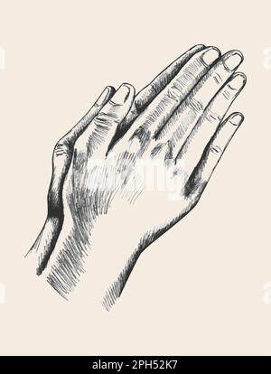 Skizzendarstellung der betenden Hand Stockfoto