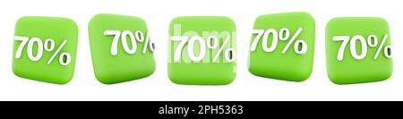 3D-Darstellung von 70 Prozent verschiedenen Positionen. 3D Symbolsatz für Shoprabatte rendern. 70 Prozent Stockfoto
