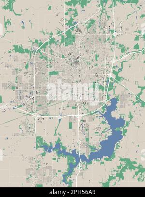 Detaillierte Karte der Stadt Springfield, Hauptstadt des US-Bundesstaates Illinois. Stadtplan mit Gebäuden, Flüssen und Straßen, Parks und Stock Vektor