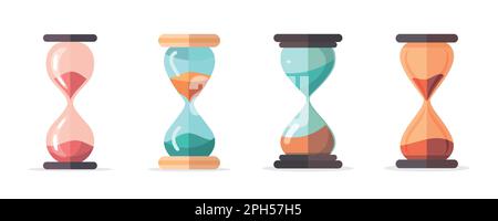 Bunte Sanduhrsymbole in flachem Stil, einfaches Design auf weißem Hintergrund Stock Vektor