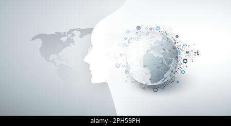 Moderne Futuristischen maschinelles Lernen, Künstliche Intelligenz, Cloud Computing und IoT Netzwerke Design Konzept mit angeschlossenen Symbole, Network Mesh Stock Vektor