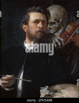 Selbstporträt mit dem Tod spielt die Fiddle 1872 von Arnold Bocklin Stockfoto