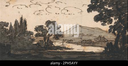 Landschaft mit Berg und See 1750er von Alexander Cozens Stockfoto