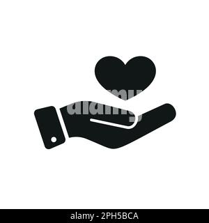 Herz über Hand – Symbol. Hochwertige schwarze Vektordarstellung. Symbol isoliert auf weißem Hintergrund. Einfaches abstraktes Symbol in Schwarz. Vektordarstellung für Stock Vektor