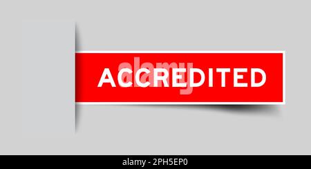 Roter quadratischer Etikettenaufkleber mit Wort „akkreditiert“ auf grauem Hintergrund Stock Vektor