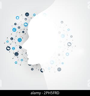 Moderne Futuristischen maschinelles Lernen, Künstliche Intelligenz, Cloud Computing und IoT Netzwerke Design Konzept mit angeschlossenen Symbole, Network Mesh Stock Vektor