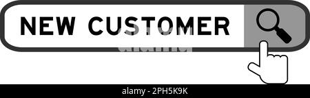 Banner in Wort „Neukunde“ mit Lupensymbol auf weißem Hintergrund suchen Stock Vektor