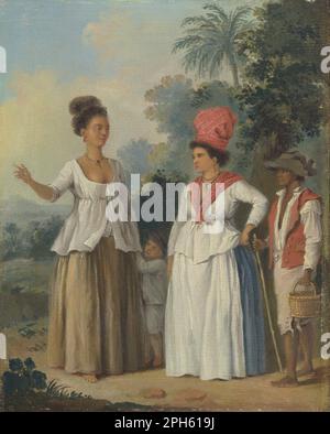 Westindische farbige Frauen, mit einem Kind und schwarzem Diener um 1780 von Agostino Brunias Stockfoto