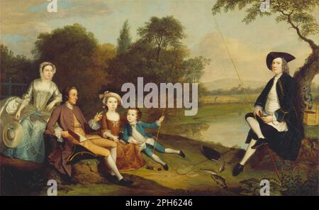 Portrait of a Family, traditionell bekannt als Swaine Family of Fencroft, Cambridgeshire 1749 von Arthur Devis Stockfoto