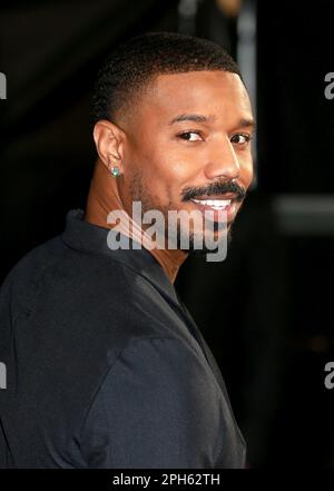 Michael B. Jordan besucht die europäische Premiere von „Creed III“ am Cineworld Leicester Square in London. Stockfoto