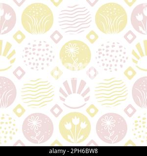 Abstraktes, nahtloses Muster in Beige und Gelb mit Blumenelementen Stock Vektor