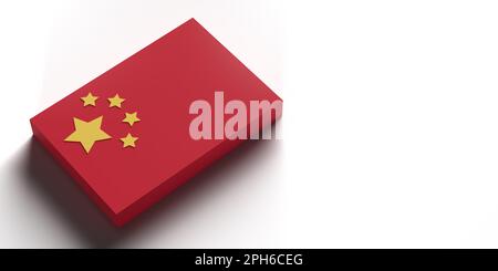 Bannerhintergrund für chinesische Flagge mit Kopierbereich und Beschneidungspfad. Konzept der gerenderten 3D-Darstellung. Symbol für den Stolz des chinesischen Landes. Horizontale Zusammensetzung Stockfoto