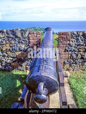 Historische britische Kanone, Fort King George Heritage Park, Tobago, Fort Street, Scarborough, Trinidad und Tobago, Kleine Antillen, Karibik Stockfoto
