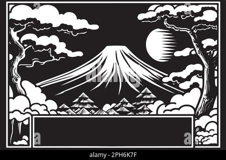 Wunderschöne Linocut-Kunst- oder Malseite Japans für gedruckte digitale Kunst. Pudelmuster für Entspannung und Meditation Stock Vektor