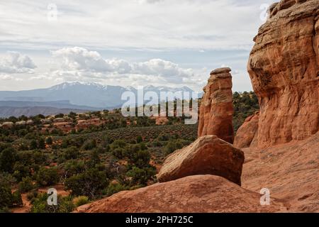 Blick vom Arches-Nationalpark, Utah, USA Stockfoto