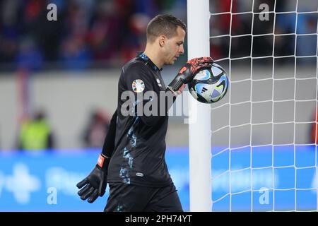 Luxemburg, Luxemburg. 26. März 2023. Der luxemburgische Torhüter Anthony Moris wurde am Sonntag, den 26. März 2023, in Luxemburg-Stadt, dem zweiten (von 8) Qualifikationsspiel der Euro 2024 bei einem Fußballspiel zwischen den Nationalmannschaften Luxemburgs und Portugals dargestellt. BELGA FOTO BRUNO FAHY Kredit: Belga News Agency/Alamy Live News Stockfoto