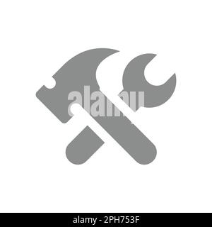 Vektorsymbol mit Schraubenschlüssel und Hammer. Schraubenschlüssel, Einstellungen Füllsymbol. Stock Vektor