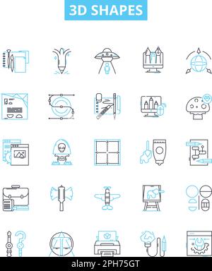 Symbole für vektorlinien für 3D-Formen festgelegt. Polyeder, Würfel, Pyramide, Quader, Tetraeder, Achtaheder, Prismendarstellung umreißt Konzeptsymbole und -Zeichen Stock Vektor