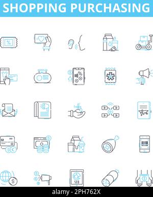 Symbole für Einkaufsvektorlinien festgelegt. Einkauf, Einkaufen, Akquise, Einkauf, Beschaffung, Bestellung, Abruf des Entwurfs der Illustration Stock Vektor