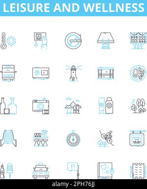 Symbole für Freizeit- und Wellness-Vektorlinien festgelegt. Freizeit, Wellness, Entspannung, Urlaub, Fitness, Fun, Gesundheit Illustration Konzipierung Symbole und Stock Vektor