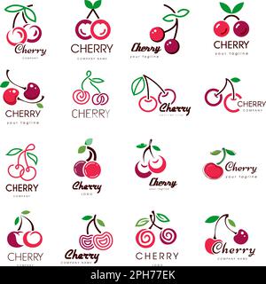 Kirschsymbole. Fruit-Logo mit aktuellen Vektorabbildungen Stock Vektor