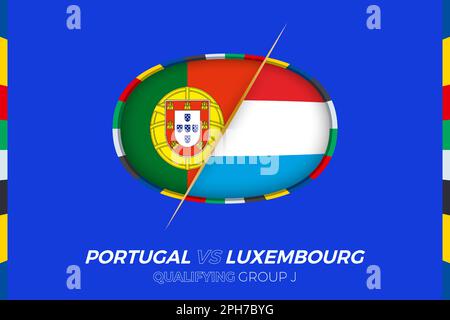 Symbol für Portugal gegen Luxemburg für Qualifikation zum europäischen Fußballturnier, Gruppe J. Symbol für Wettbewerb im stilisierten Hintergrund. Stock Vektor