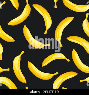 Nahtloses Muster mit gelben Bananen auf schwarzem Hintergrund. Vektordarstellung Stock Vektor
