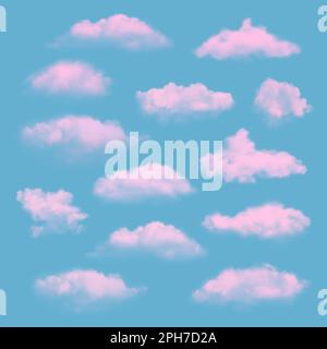 Rosa Wolken. Realistisches Wetter leuchtendes Märchen Wolke Jahreszeit abstrakte farbige Wolken gute Vektorvorlage Stock Vektor