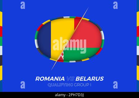 Rumänien gegen Belarus Ikone für Qualifikation zum europäischen Fußballturnier, Gruppe I. Wettbewerbssymbol im stilisierten Hintergrund. Stock Vektor