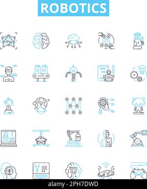 Symbole für Vektorlinien der Robotik festgelegt. Roboter, Automatisierung, KI, Maschine, Lernen, Engineering, Bewegungsdarstellung umreißen Konzeptsymbole und -Zeichen Stock Vektor