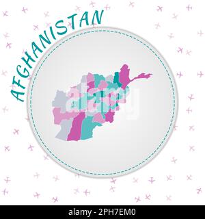 Kartendesign Afghanistan. Landkarte mit Regionen in Smaragd-Amethyst-Farbpalette. Stock Vektor
