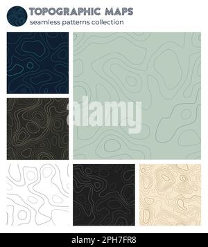 Topografische Karten. Erstaunliche Isolationsmuster, nahtloses Design. Authentischer, kachelbarer Hintergrund. Vektorabbildung. Stock Vektor