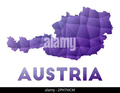 Karte von Österreich. Abbildung des Landes mit niedrigem Poly. Violettes geometrisches Design. Polygonale Vektordarstellung. Stock Vektor