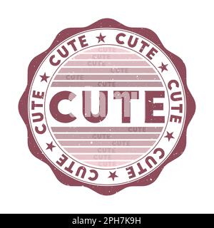 Niedliches Abzeichen. Grunge-Wort-runder Stempel mit Textur in Sternchen-Farbe. Geometrisches, niedliches Siegel im Vintage-Stil mit verlaufenden Streifen. Stock Vektor