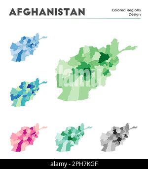 Karten-Sammlung Afghanistan. Borders of Afghanistan für Ihre Infografik. Farbige Länderregionen. Vektorabbildung. Stock Vektor