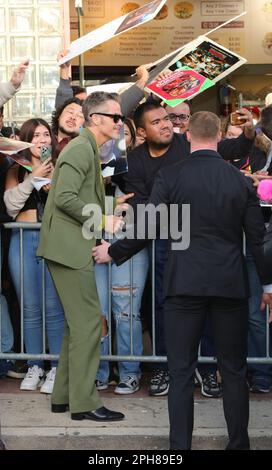 Westwood, USA. 26. März 2023. Chris Pine trifft am Sonntag, den 26. März 2023, auf der Los Angeles Premiere von Dungeons & Dragons: Honor Better Thieves im Regency Village Theater in Westwood, Kalifornien, ein . (Foto: Juan Pablo Rico/Sipa USA) Guthaben: SIPA USA/Alamy Live News Stockfoto